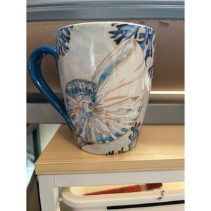 Certified International Paul Brent Nautilus Shell Coral Blue Ceramic Coffee Mug